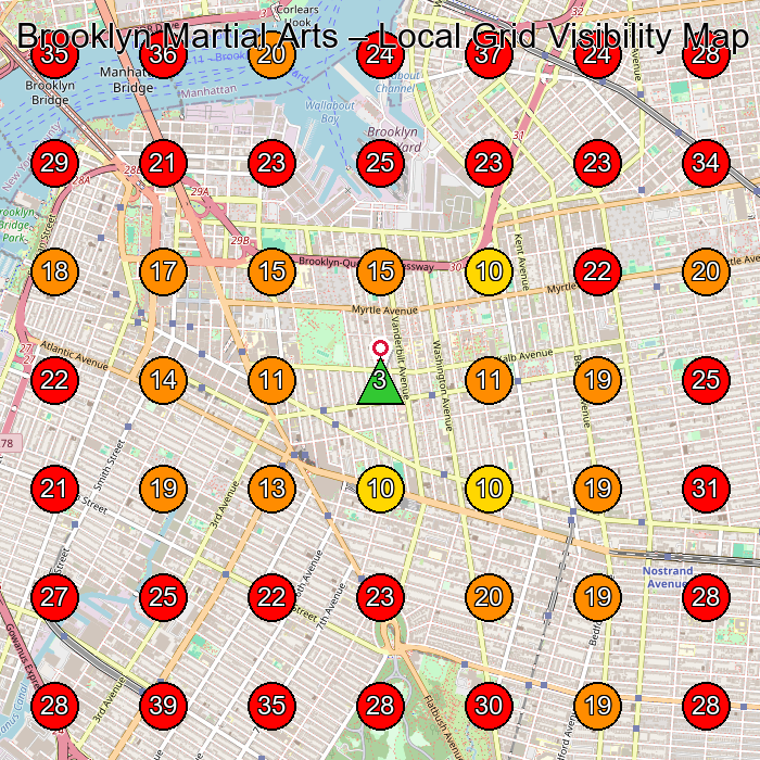 Brooklyn Martial Arts GeoGrid visibility map for Martial Arts School in Brooklyn